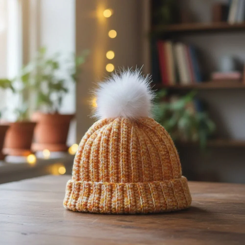 Handmade Crochet Winter Pom-Pom Beanie New - Picture 2 of 8